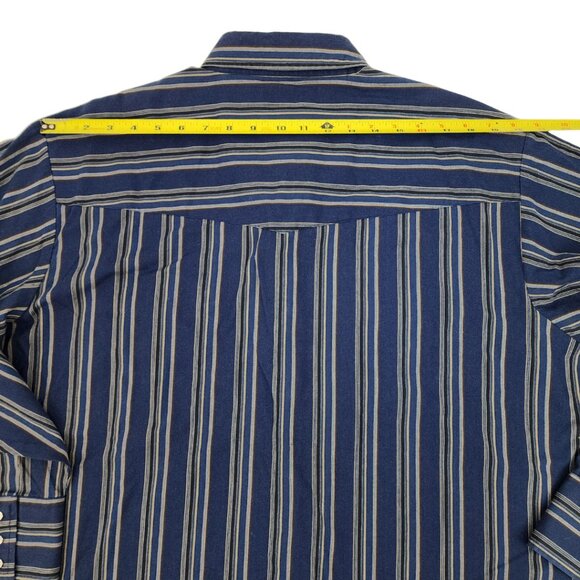 90s Plains Western Wear Mens XL Pearl Snaps Blue Stripes Snap Button Long Sleeve - Picture 10 of 12